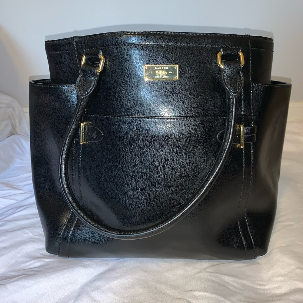 Authentic Ralph Lauren black leather tote